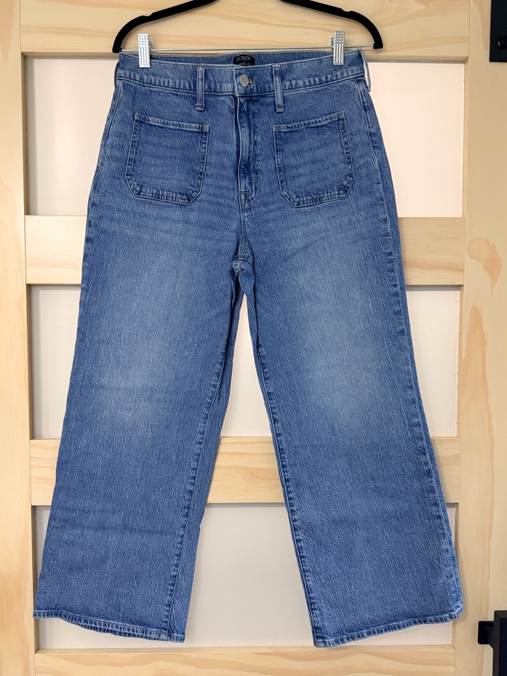 J.Crew Wide Leg Crop Patch Pocket Jeans Medium Blue Wash Size 30